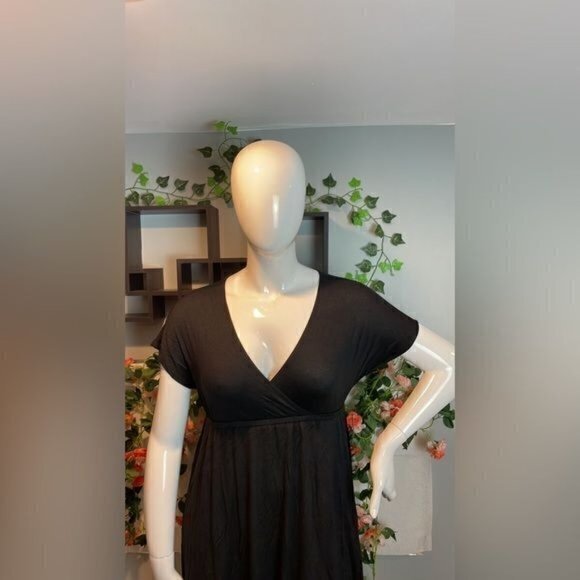 Surplice Jersey Empire Line Black V-Neck Mini Dress Size M RefJ004 - Picture 10 of 11